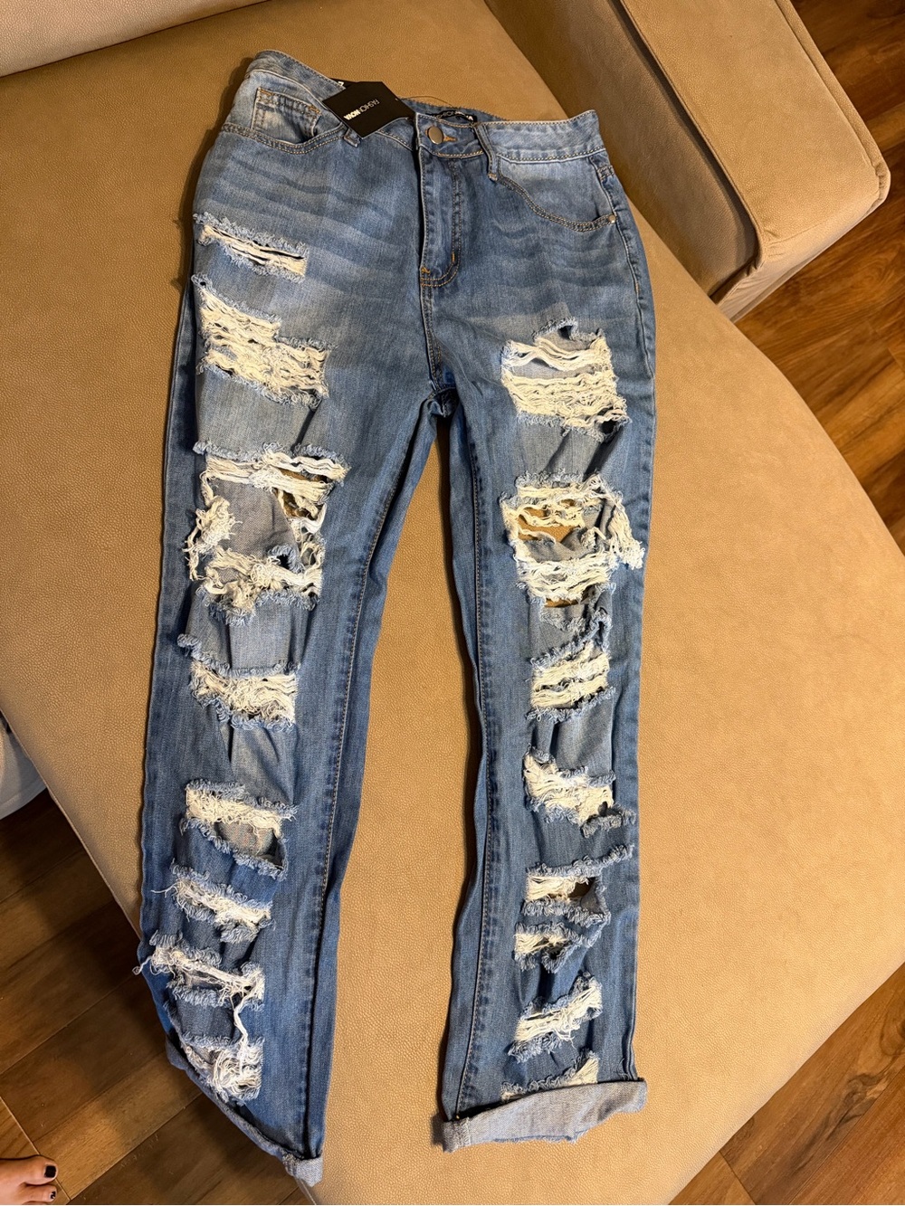 Fashion Nova Light Blue Ripped Boyfriend Jeans
